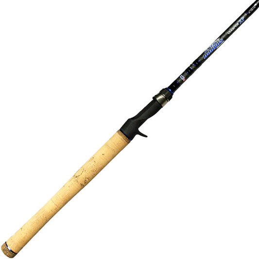 The Dobyns Champion XP 7'3" Medium Heavy X-Fast Casting Rod by Dobyns offers a premium black blank, comfortable cork handle, Fuji Guides, and a trigger grip for precision and ease in angling.