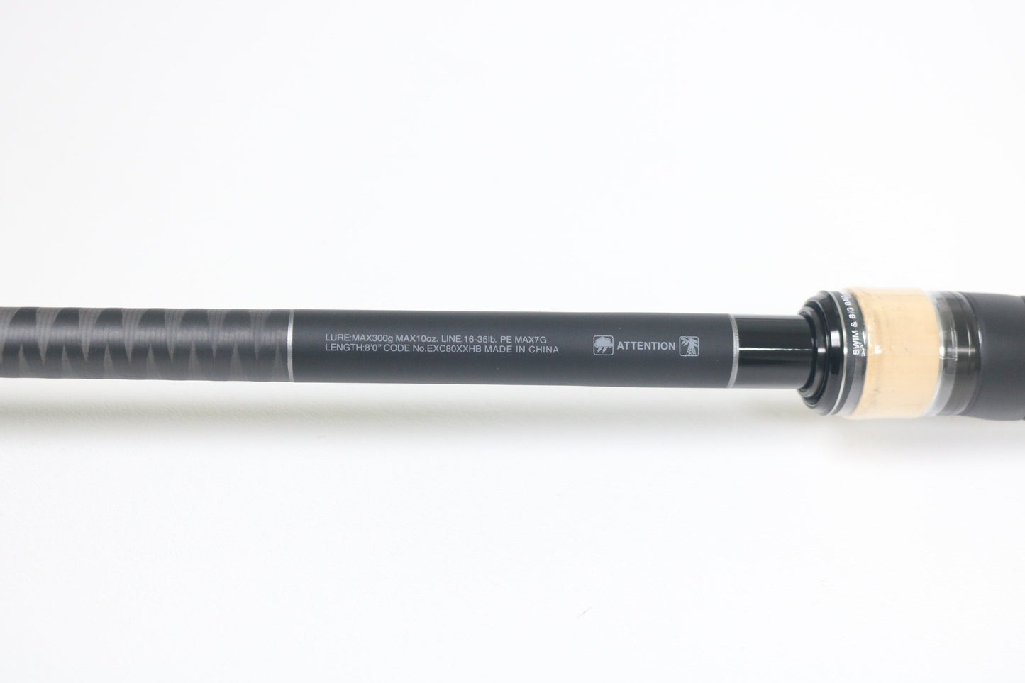 The Shimano Expride B EXC80XXHB 8'0" XXH casting rod features a handle with black and tan detailing and specs like "Lure MAX 200g" and "MADE IN CHINA." Ideal for your used gear collection, it might earn you store credit in our Rod and Reel Trade-In Program against a plain white background.