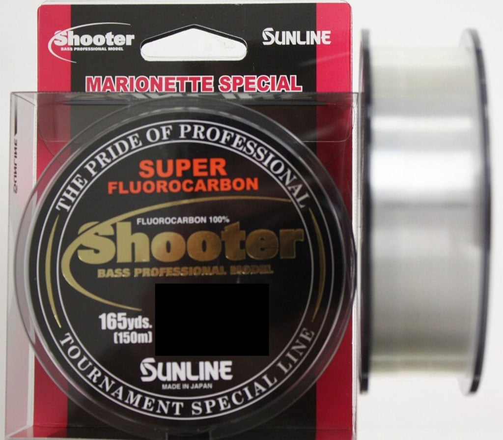 A labeled package of "Marionette Special" features the professional-grade Sunline Shooter Fluorocarbon Line, perfect for heavy cover applications with its 165 yards (150 meters) length and excellent abrasion resistance. The "Made in Japan" branding is prominently displayed.