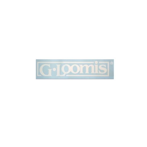 The G. Loomis White Block Logo Boat Decal, measuring 21" x 4", showcases a light blue rectangle with white uppercase letters spelling "G. Loomis." This design includes a subtle gradient background that enhances its clean and minimalist aesthetic. Perfect as a boat decal, this stylish die-cut sticker brings a sleek and elegant touch to any surface.